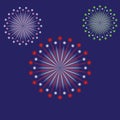 Fireworks. Vector illustration of Colorful salute on blue background. Celebrate design elements.